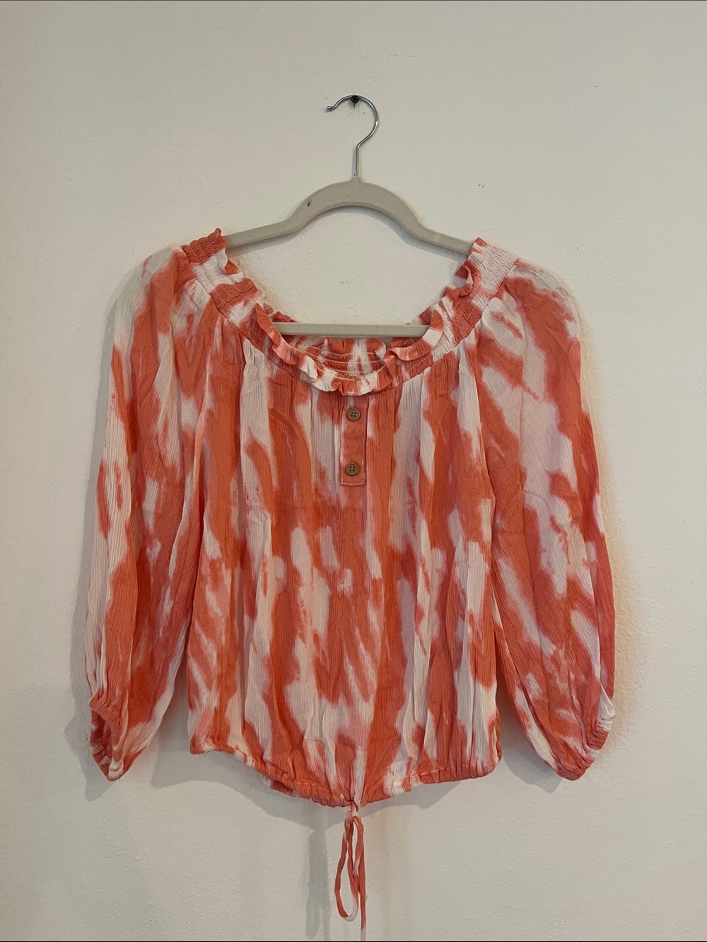 Vanilla Star Coral and White Peasant Blouse